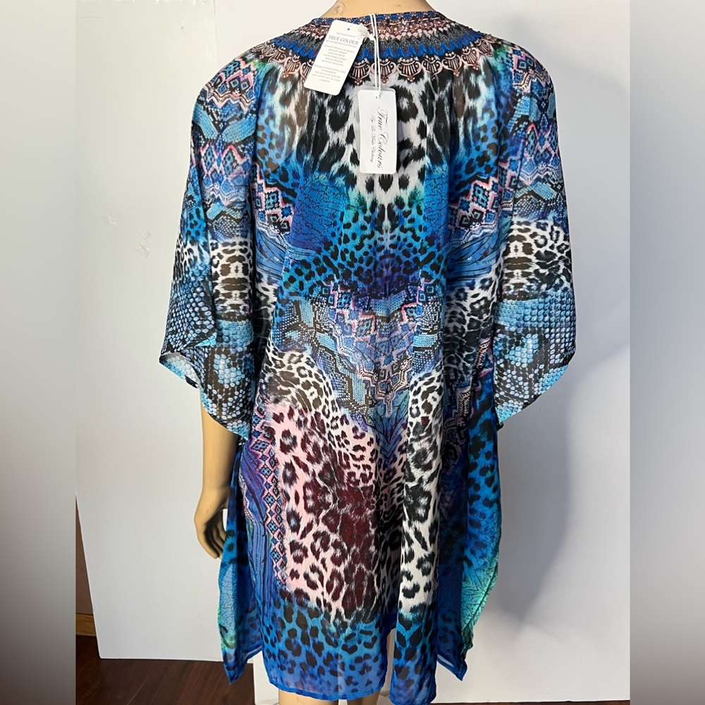 NWT True Colours by La Moda Blue Cat Maxi Swim Cover Up Caftan - Picture 2 of 5